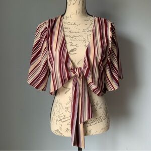 Striped cropped coverup with tie front by Moon River- Size medium